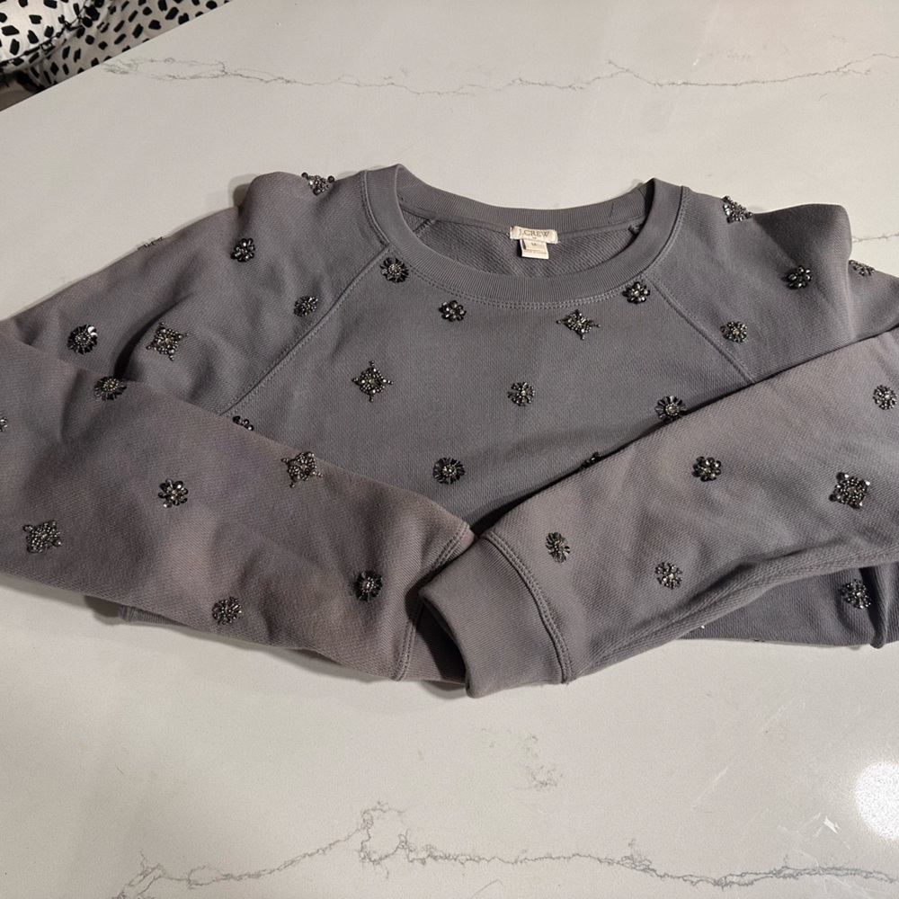 J crew grey sweater with beading